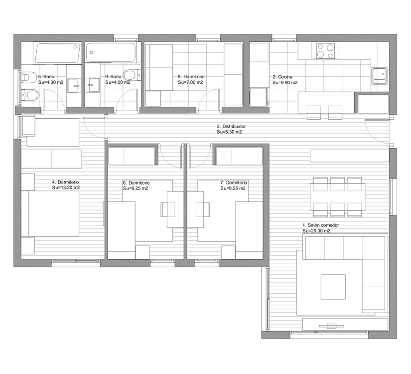 planos de casas 4 dormitorios un piso