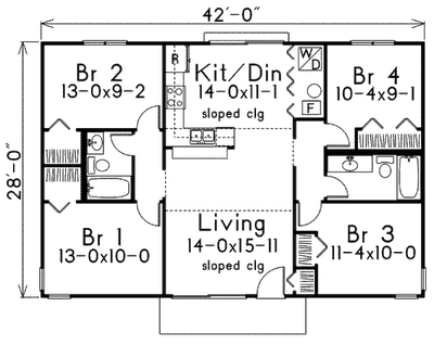 Plano de casa de 4 habitaciones